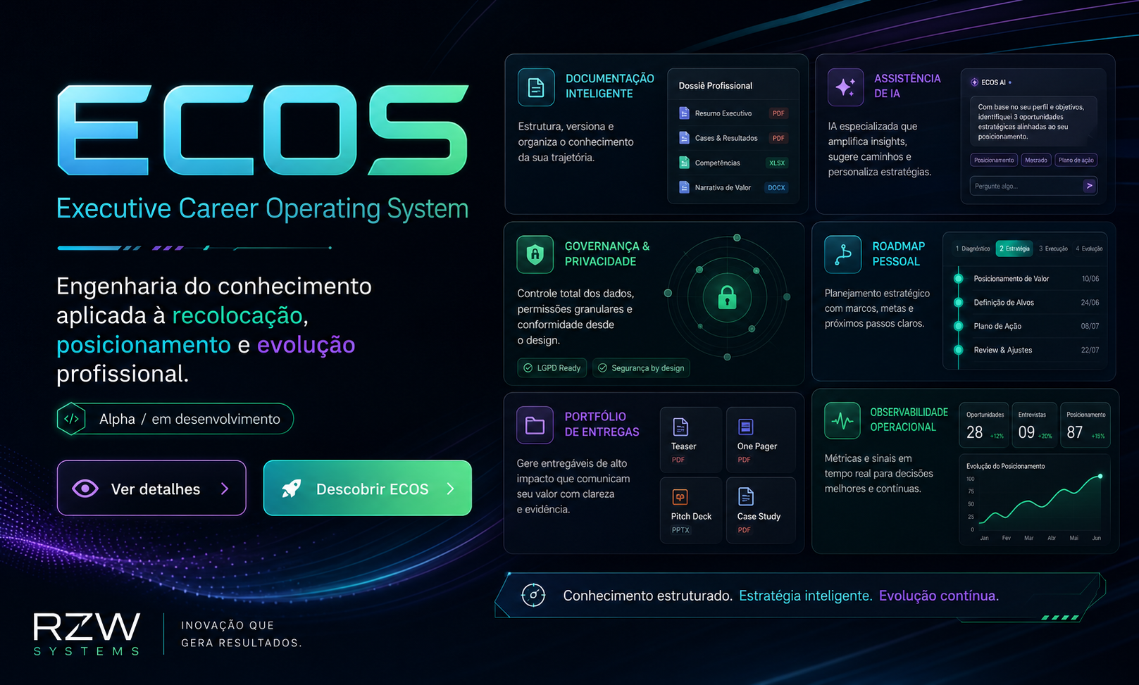 ECOS — Executive Career Operating System, plataforma da RZW Systems para gestão estratégica de carreira